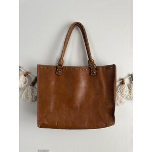 Patricia Nash Zancona Smooth Leather Studded Medium Brown Tote Shoulder Bag